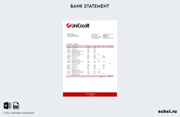 цифровая загрузка шаблона слова выписки из банка Unicredit в Италии